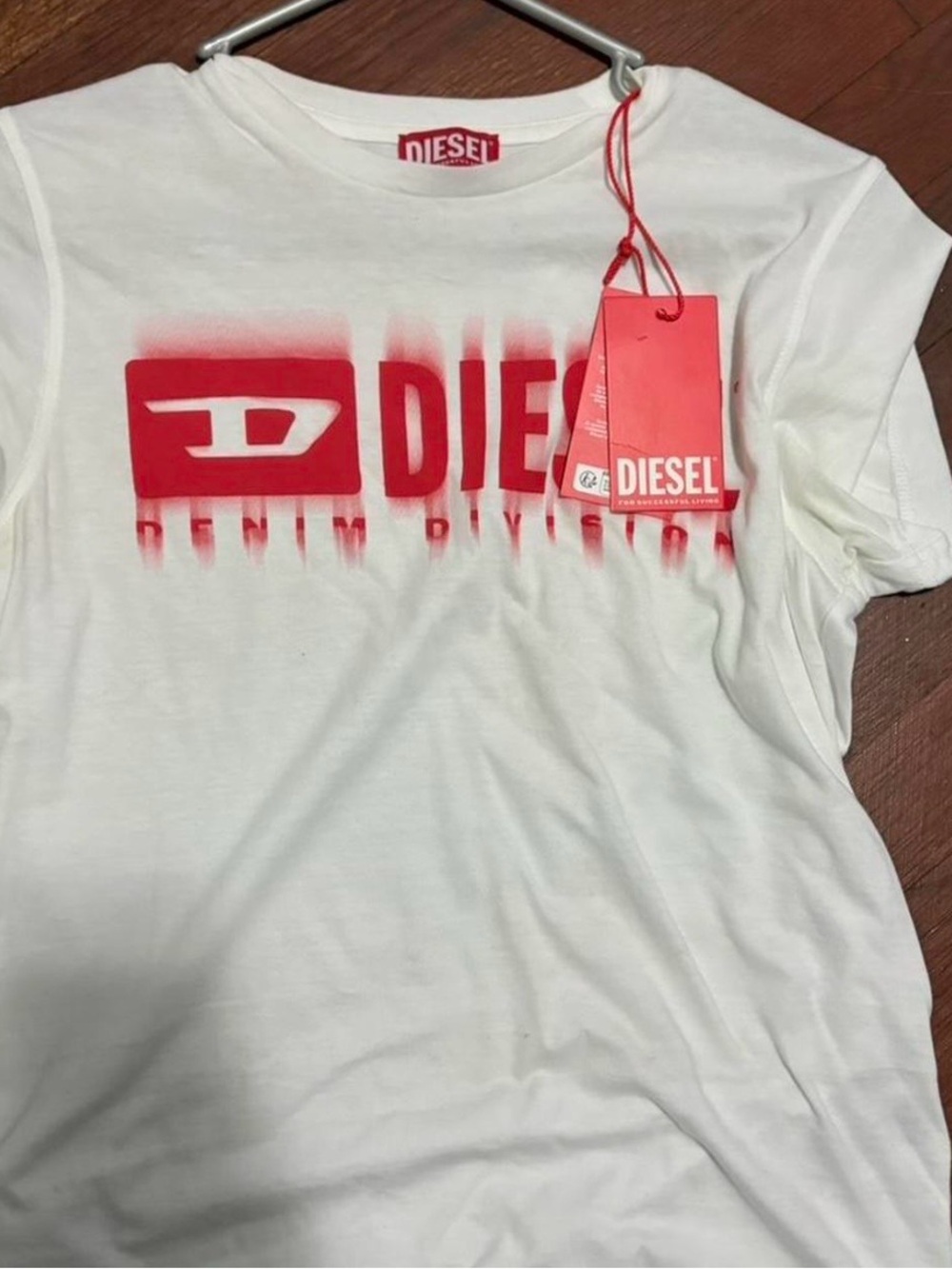 Diesel White Tee with Red Logo Tag